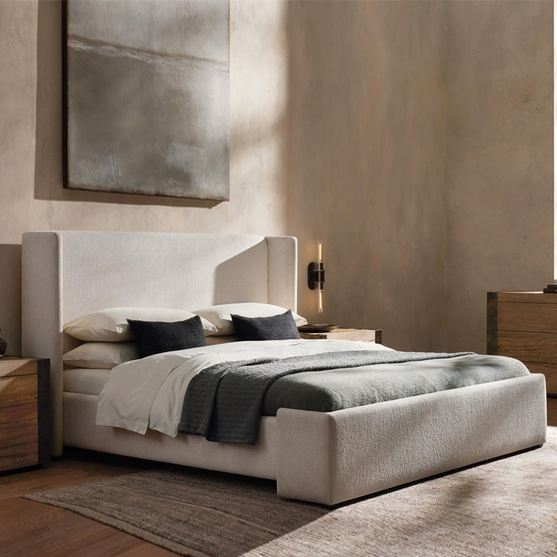 北歐現代落地床意式極簡輕奢1.8米布藝軟包 美式設計師民宿高背床