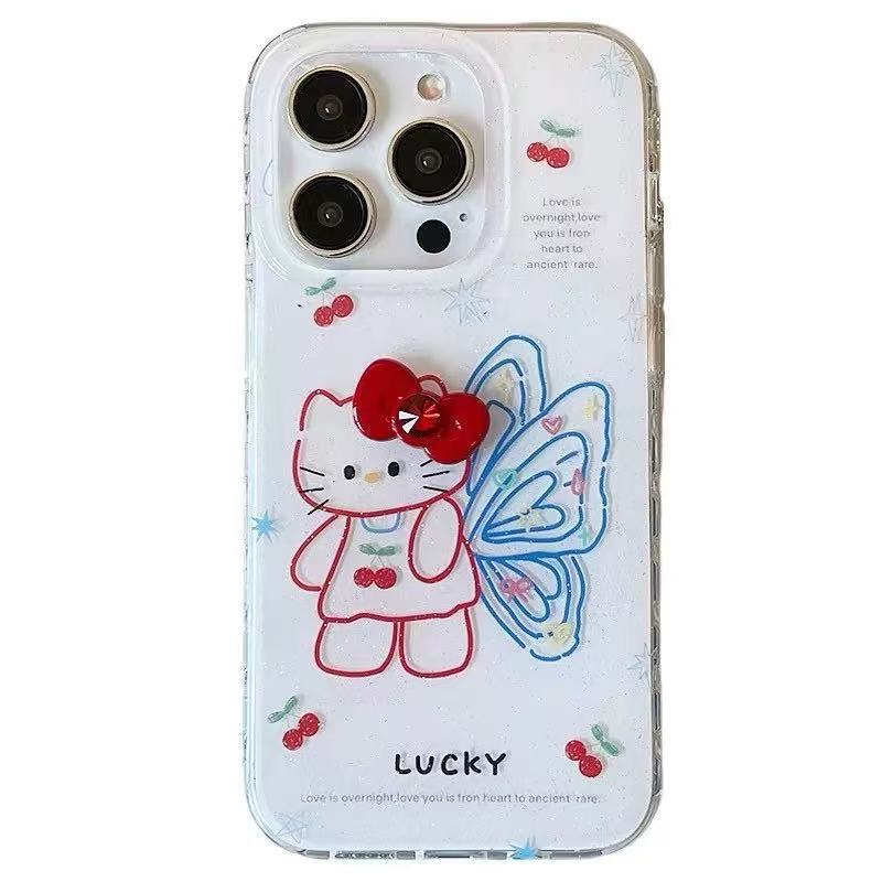 Dulce niña alas línea kt aplicable iPhone 15 funda para teléfono móvil 16ProMax Apple 14 tridimensional 13 nuevo