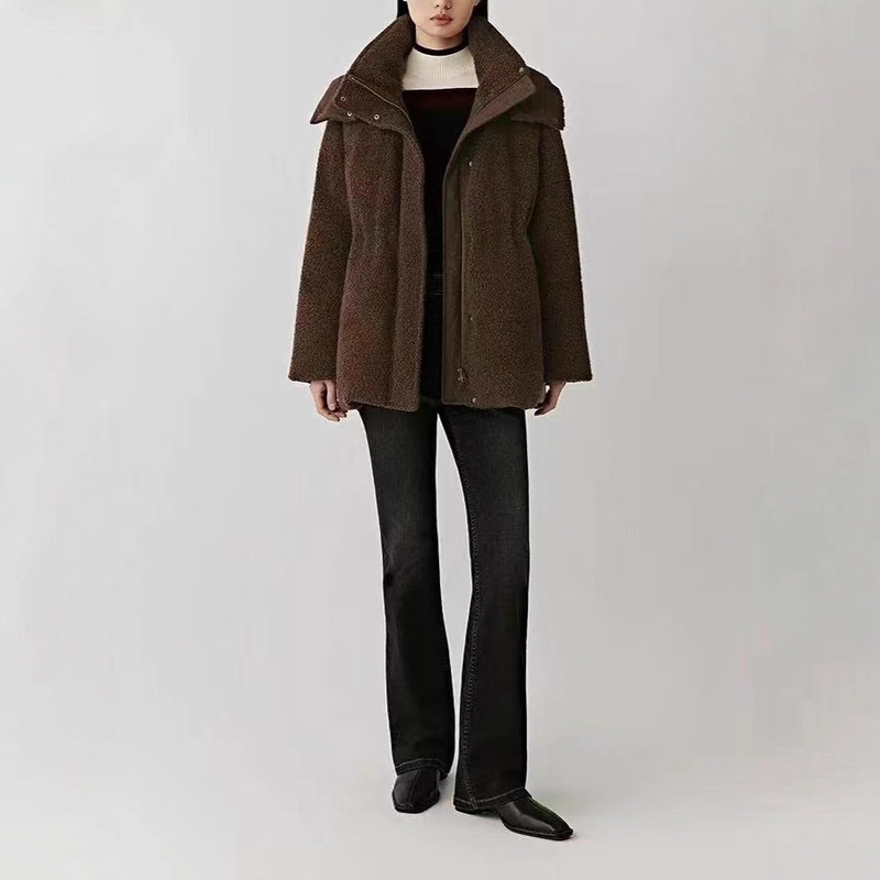 Wool Knit Teddy down Jacket with White Goose Down, Waist-Cinching Hooded Coat for Women, New Autumn and Winter Thickened Warm Top Wool Knit Teddy down Jacket with White Goose Down, Waist-Cinching Hooded Coat for Women, New Autumn and Winter Thickened Warm Top