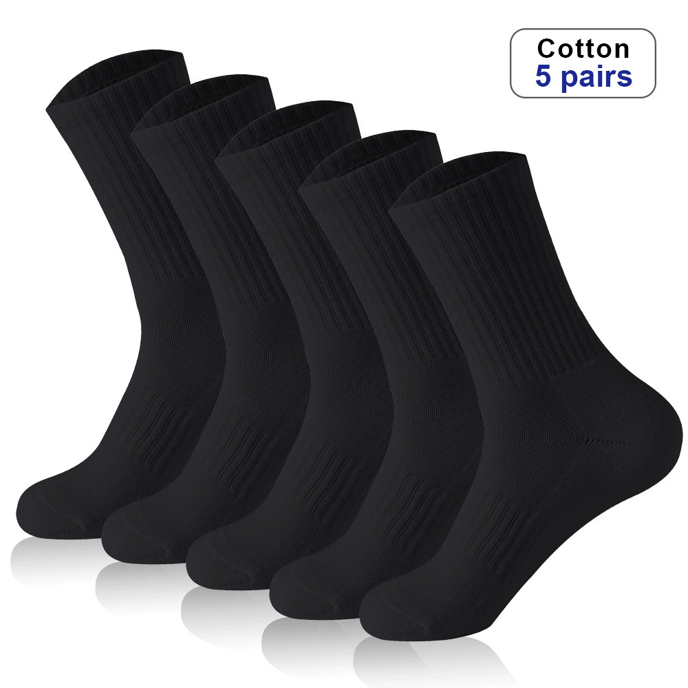 Cotton deodorized men's black knee socks, demi-season solid high boots, mid-length