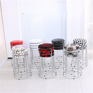 Round Stool Thickened Reinforced Stool Stool Fashion Shoe Changing Stool Iron Stool Carpet Stool Leather Stool Iron Storage Stool for Hair