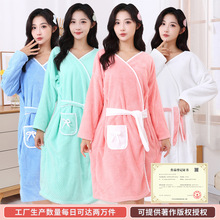 厂家批发珊瑚绒菠萝格浴裙长袖柔软吸水浴袍居家休闲女士绑带浴裙