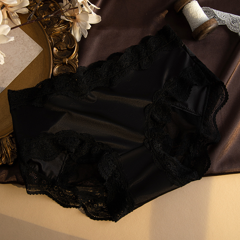 Dulce ropa interior de satén de encaje francés mujer arco hueco 7A entrepierna de algodón antibacteriano sexy ropa interior de mujer pura