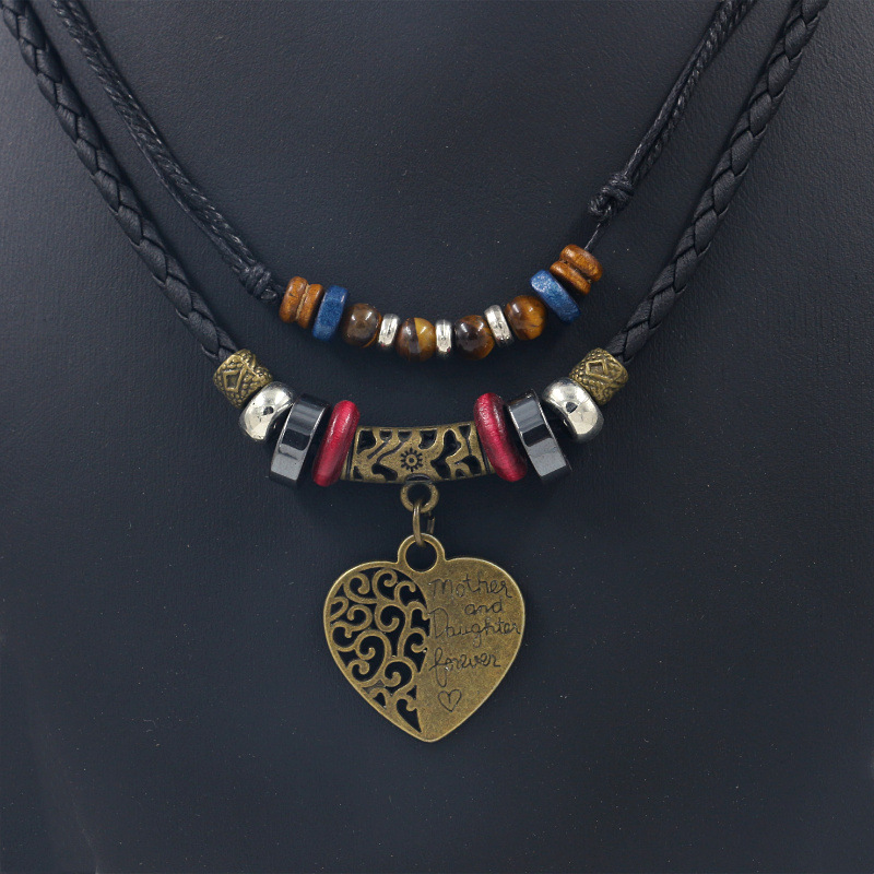 1 Piece Ethnic Style Letter Heart Shape Alloy Beaded Plating Hollow Out Women's Layered Necklaces display picture 1