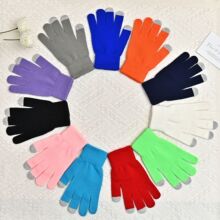 冬季纯色针织手套厂家批发户外防风防寒保暖手套简约设计分指手套