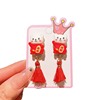 Children's red ear clips, cartoon earrings with tassels, jewelry, Chinese style, no pierced ears