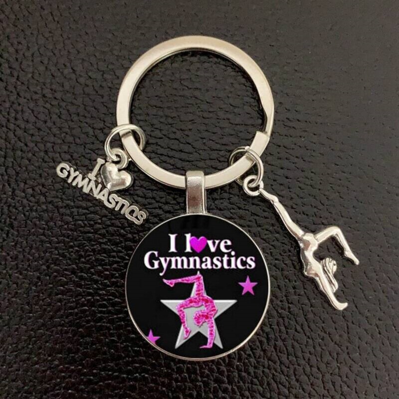 クリエイティブi love gymnasticsタイムガラスキーホルダーペンダントメタルキーホルダーメンズレディース|undefined