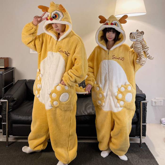 2025 nueva pareja unida hombre pijama de invierno peluche extraño lindo dibujos animados chica ropa de casa conjunto