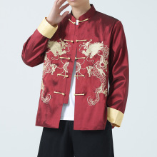 中式重磅刺绣盘龙唐装外套中国风对襟盘扣汉服夹克民族风特色服饰