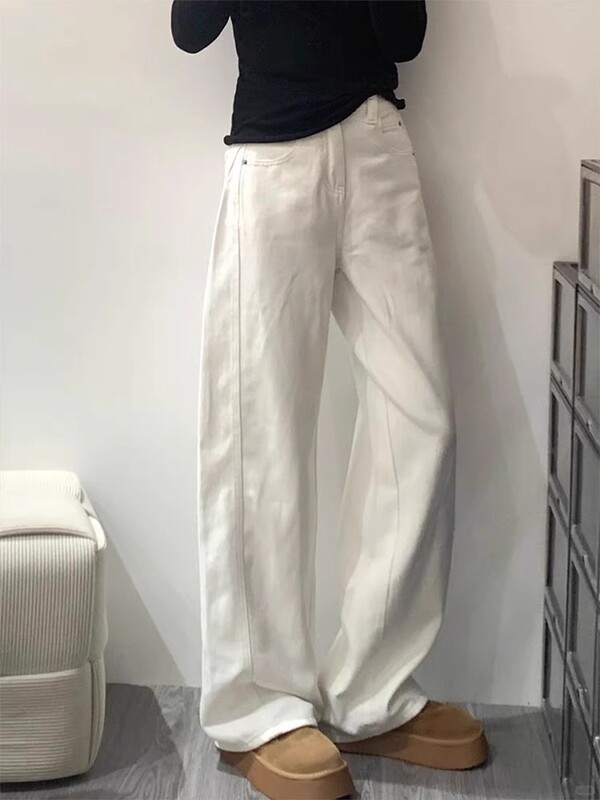 女性用ホワイトパンツ 2025 新しいシミターパンツプラスサイズファット mm スリムバナナ鎌パンツワイドレッグジーンズ|undefined