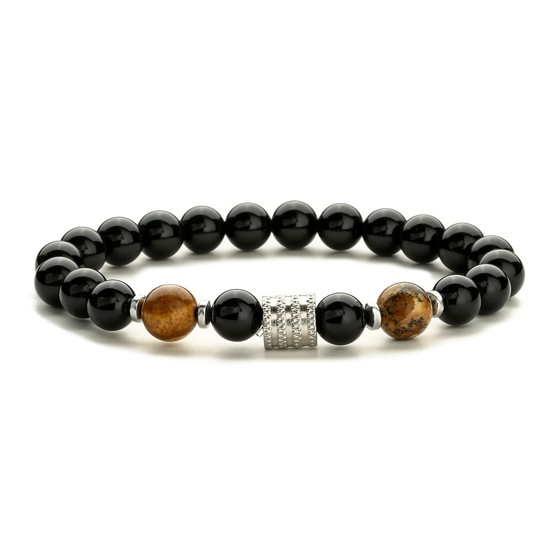 Nueva venta caliente transfronteriza de acero inoxidable ojo de tigre obsidiana cuentas negras brillantes pulsera de los hombres pulsera de piedra natural pulsera de los hombres y las mujeres
