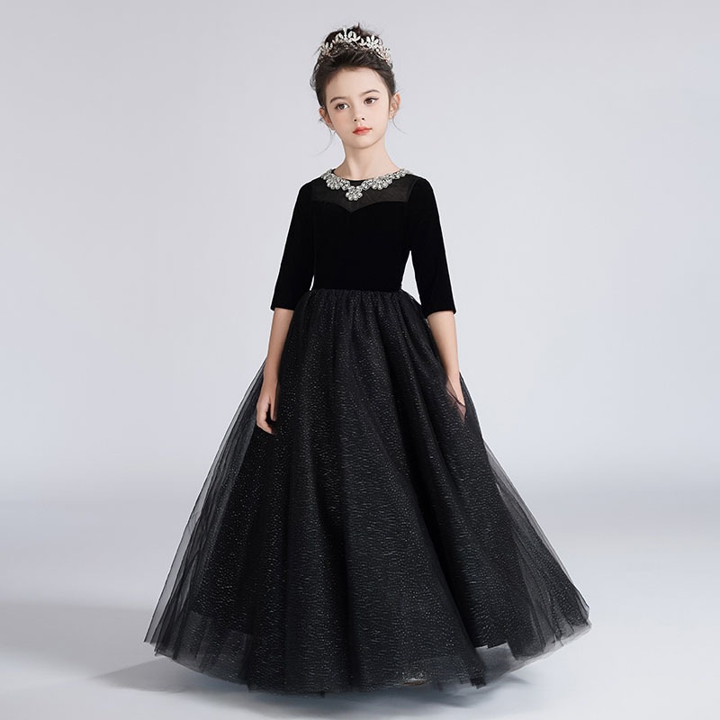 Children's Hepburn Style Princess Dress Black Slim Fit Performance Outfit For Piano Violin And Hosting【Pre-sale | Ships In 15 Days】_voghion.com