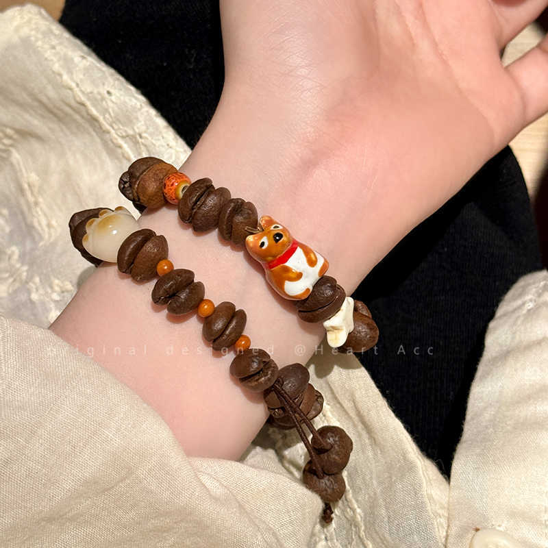 Handmade Coffee Bean Design Cute Dog Layered Bracelet For Women_voghion.com