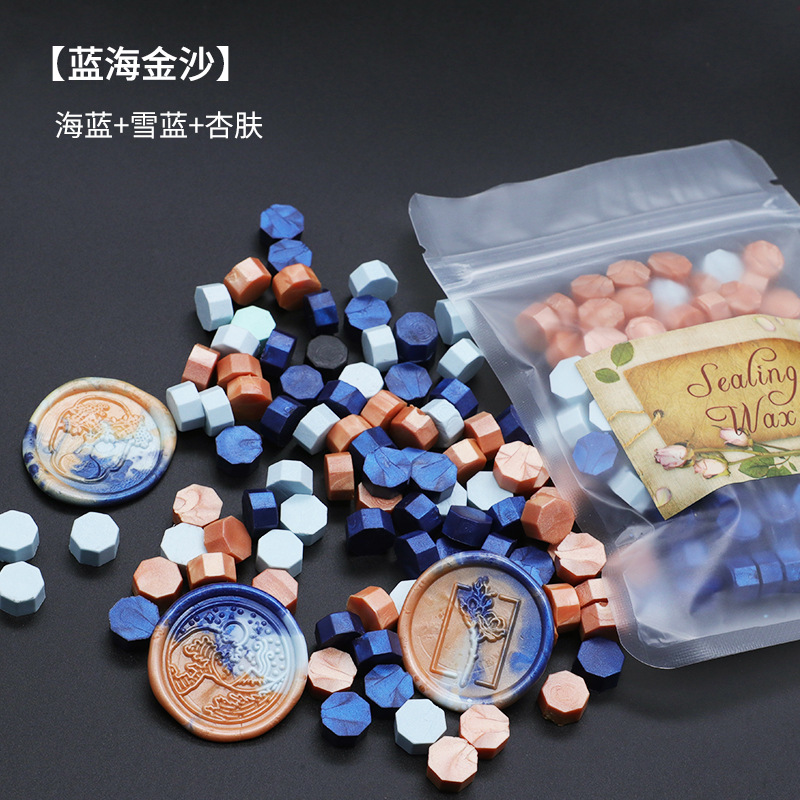 Ocho-lado fuego pintura cera grano mezclado color 35g bolsa de embalaje fuego pintura cera sello al por mayor sobre DIY mano cuenta de sellado Uso de cera
