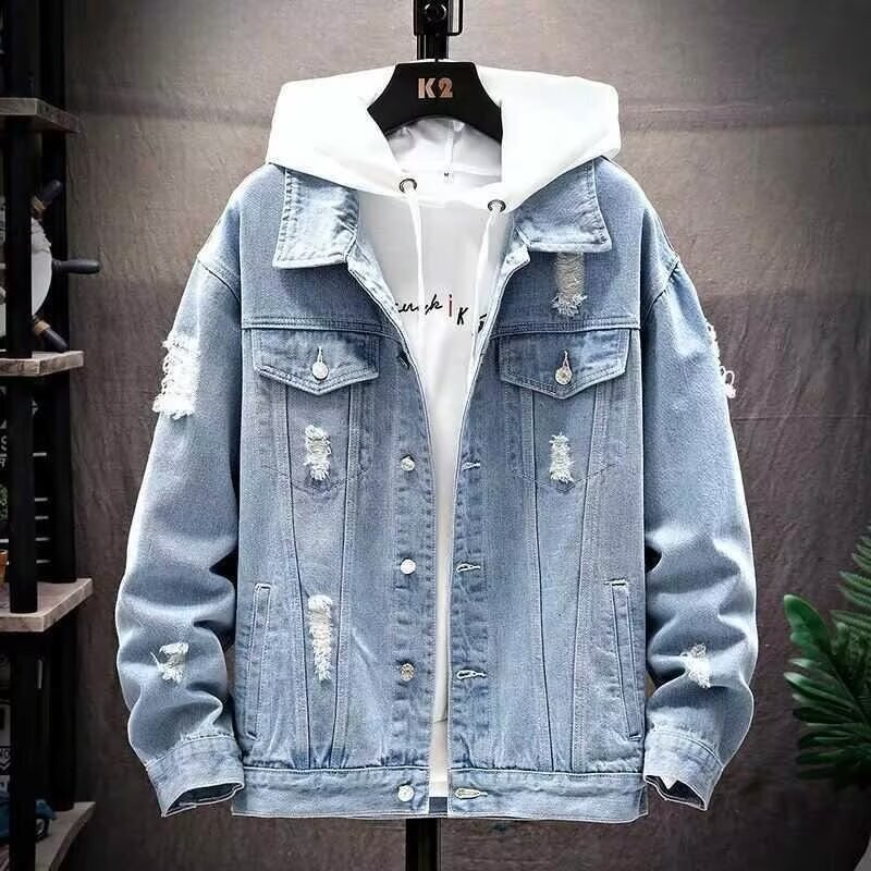 Street ruffian handsome Denim coat men's online popular new Korean fashion spring and autumn loose fashion brand work jacket men's top