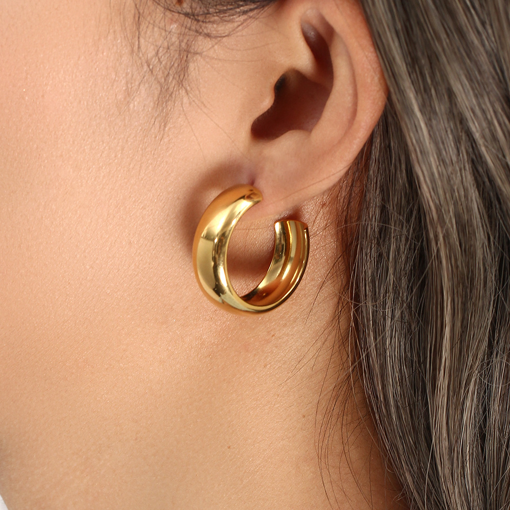 Birthday, Festival Occasion 304 Stainless Steel Material PVD Coated Real Gold Plated 18K Gold C Shape 304 Stainless Steel Fashion Waterproof Non Tarnish Earrings