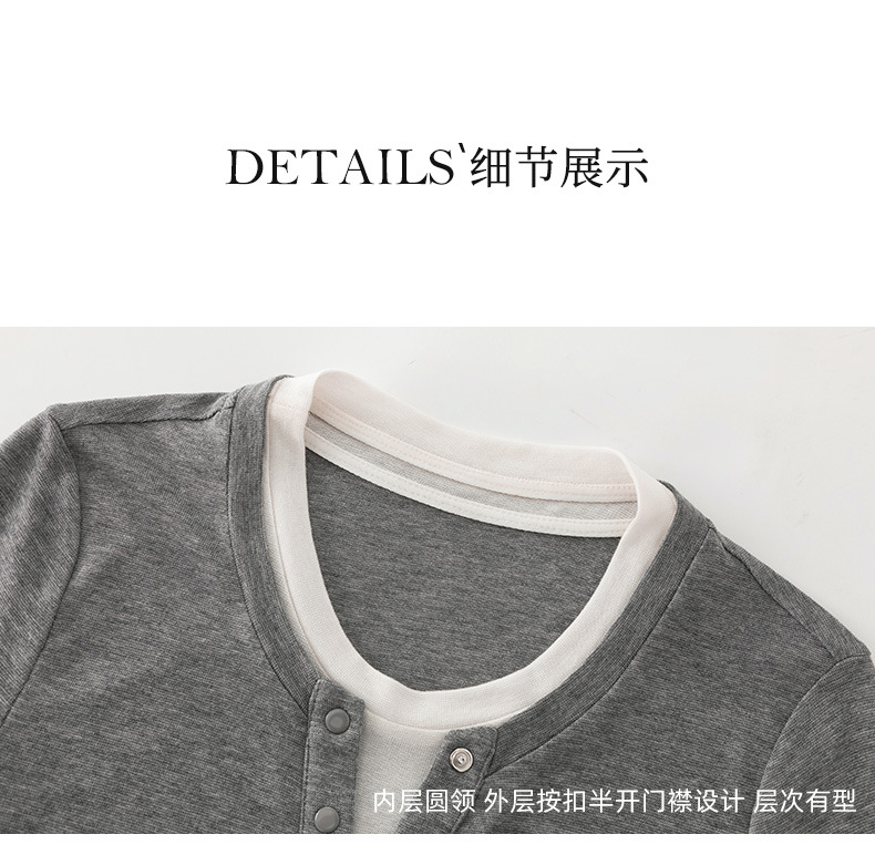 Áo thun giả hai mảnh nữ cổ tròn, chất len Tencel mỏng nhẹ, phối màu patchwork — đen chi tiết 21