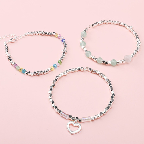 25 alloy silver scattered beads series wheel beads square beads separator beads handmade DIY accessories semi-finished bracelet materials