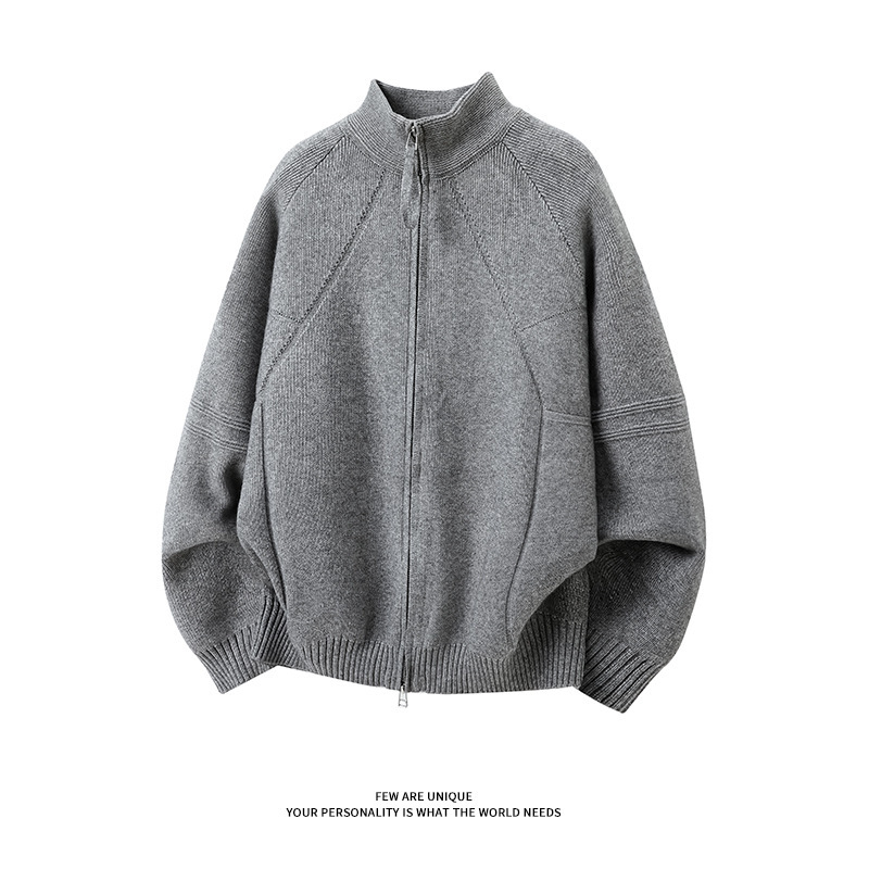 Heavyweight Stand-Collar Double-Zip Knit Cardigan Jacket for Men, 2026 Spring and Autumn New Style, High-End Youth Sweater Trend