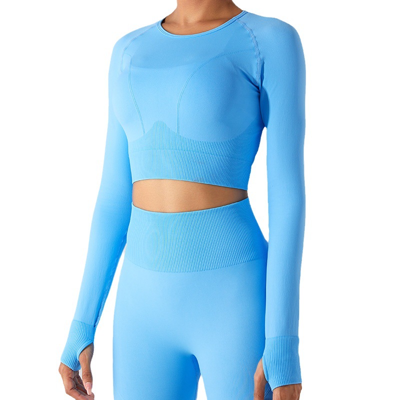 [Procesamiento personalizado] nueva ropa de yoga sin costuras de manga larga para mujer, top de yoga de secado rápido, camiseta deportiva, ropa de fitness
