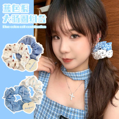 夏日蓝色系大肠发圈套装头绳少女可爱百搭扎马尾发绳简约气质发饰