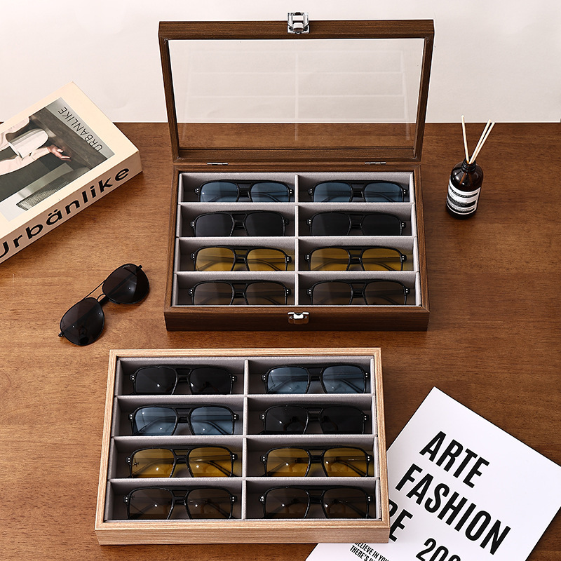 Glasses Storage Box Solid Wood Sunglasses Storage Tray Glasses Storage Box with Lid Dustproof Display Props