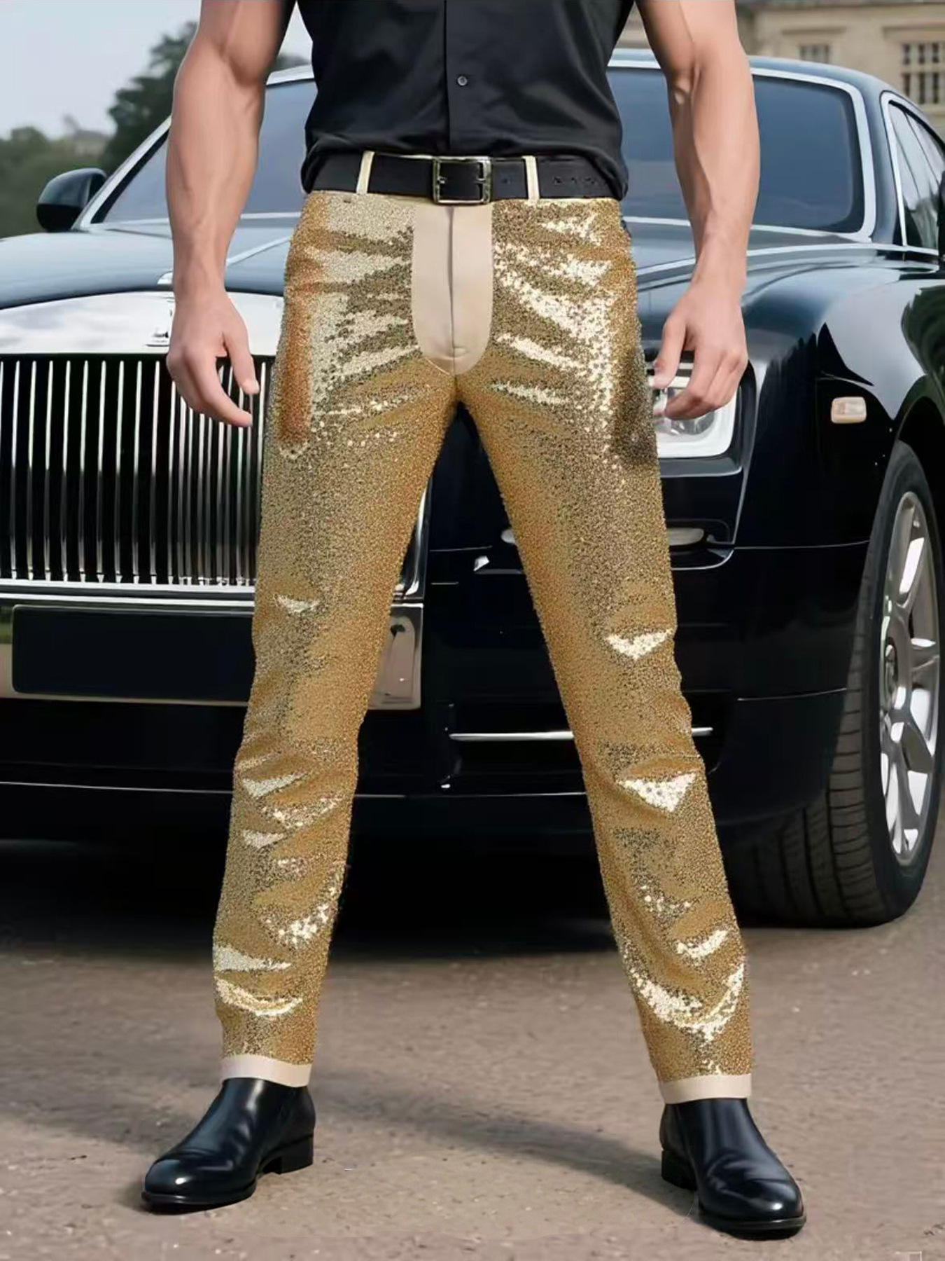 Slim Fit Sequin Suit Trousers For Men Sparkling Party Pants_voghion.com