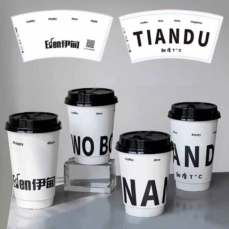 90-калиберный двухслойный полый бумажный стакан для кофе 14A, одноразовый, коммерческий, для горячих напитков, утолщенный, для молочного чая, с крышкой, под заказ