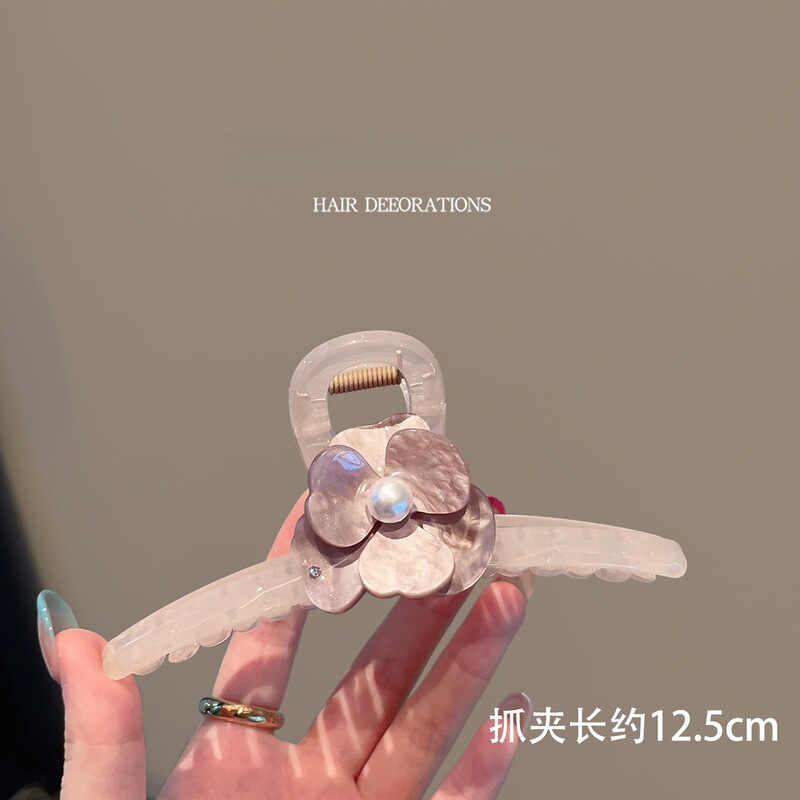 韩国发饰高级感满满花朵珍珠抓夹女后脑勺盘发夹子气质百搭鲨鱼夹|undefined