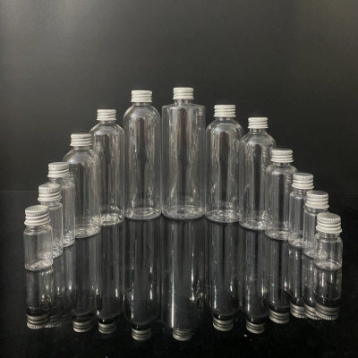 现货30 50 100ml细长透明塑料瓶金属盖食物分装液体试剂空瓶带盖