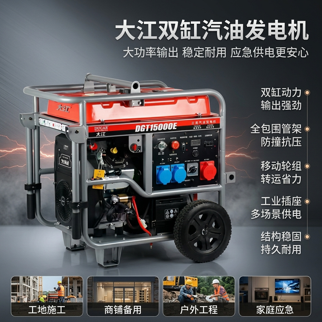 Dajiang Gasoline Generator Single-Phase Household Type 220V Three-Phase 380V Industrial 15Kw Commercial Outdoor 15Kva