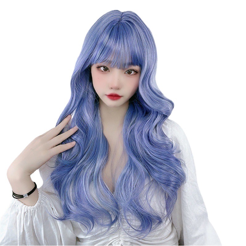 El comercio exterior de Europa y América Harajuku peluca al por mayor femenino largo pelo rizado aire Bangs abuela gris peluca tocado Lolita extensión del pelo