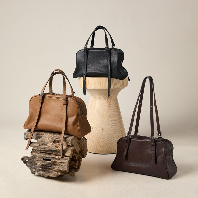 Qiu Zhen Vegetable-Tanned Leather Bowling Bag Retro Fashion Casual Large Capacity New Style Handheld Shoulder Crossbody Genuine Leather Bag