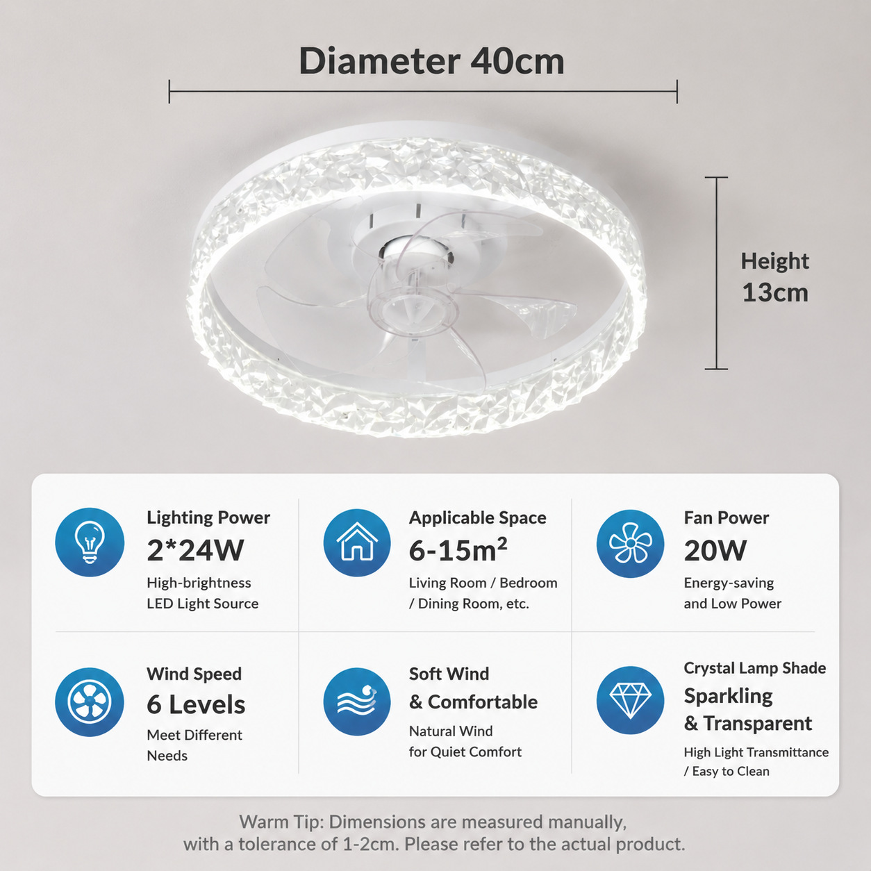Lámpara Ventilador de Techo Inverter 110V, PC y ABS, Control Remoto y APP, para Dormitorio y Restaurante
