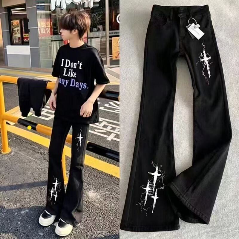 Light Luxury High Street Cross Print Jeans for Men and Women, Trendy Brand Summer New American Style Flared Pants Light Luxury High Street Cross Print Jeans for Men and Women, Trendy Brand Summer New American Style Flared Pants