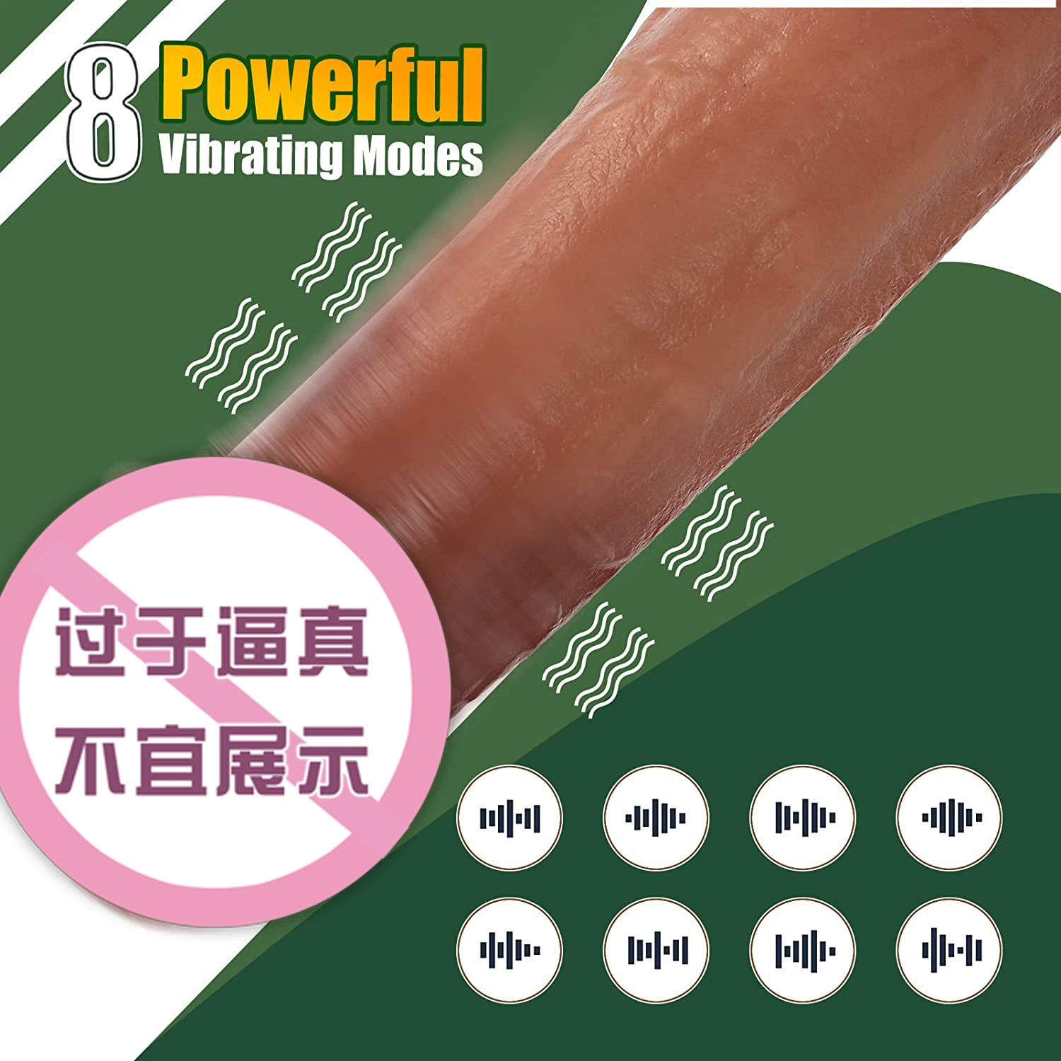 Realistic Retractable Vibrating Dildo, liquid silicone, 22 cm, 8 vibration & thrust modes