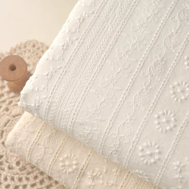 Rice White Heavy Embroidered Hollow Striped All Cotton National Style Autumn Clothes Children's Clothing Han Clothing Fabric One Meters Price