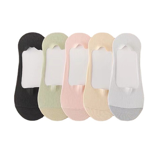 Ice Silk Boat Socks for Women, Summer Spliced Invisible Socks – Thin Spring/Summer Style, Cut-to-Size Option, Anti-Slip Design for Ladies