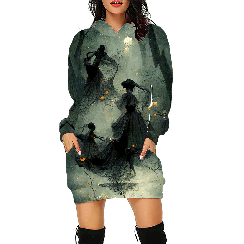 Mujeres Sudadera Manga Larga Sudaderas Con Capucha Y Sudaderas Impresión Casual Gato Esqueleto Fantasma display picture 6