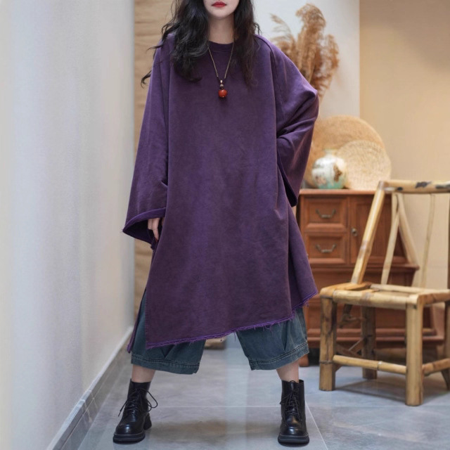 复古炒色毛边做旧连衣裙女2025夏季新款200斤宽松大褂中长款遮肉|undefined