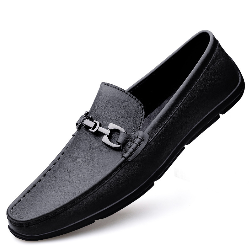 Transmisión en vivo de zapatos Bean para hombres de cuero de vaca transfronterizos de alta calidad transpirables de cuero suave con un pedazo de zapatos de cuero casuales para hombres