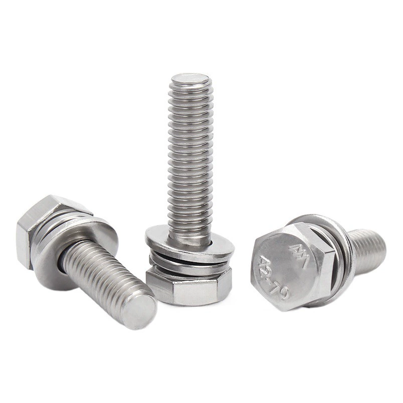 Наружный шестигранник из нержавеющей стали 304 Три комбинированных винта GB9074.17 Обрезанная Шестигранная головка с плоской подушечкой M3-M12