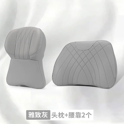 Headrest Neck and Waist Support - unlabeled-1-large-memory-foam-headrest-1-lumbar-support-elegant-gray
