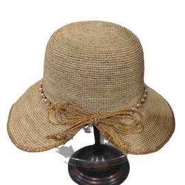 拉菲草帽子女夏季海边遮阳防晒珍珠草帽气质轻奢显脸小宽檐可折叠