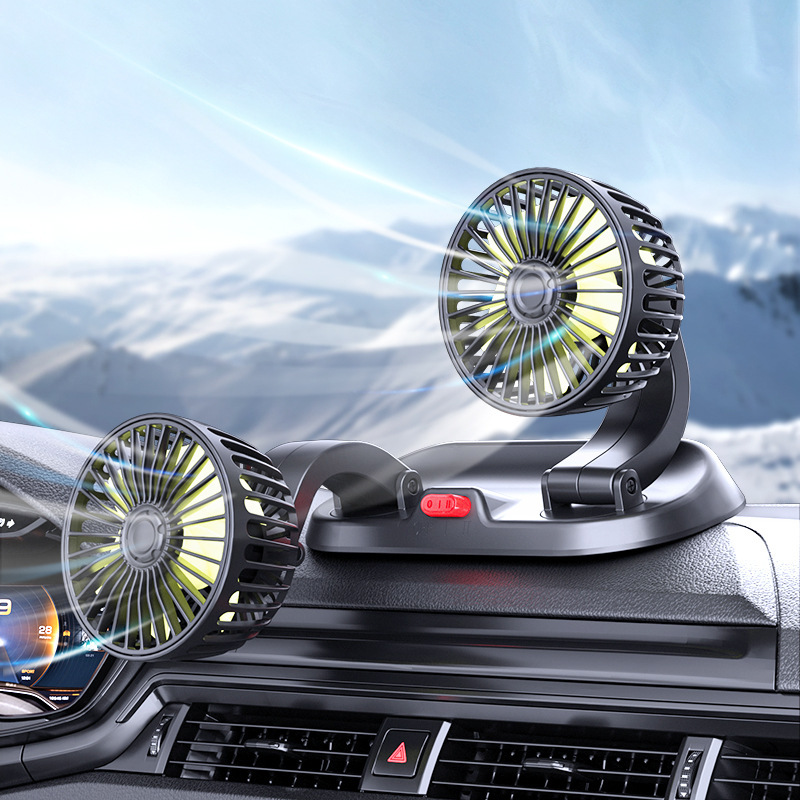 Car Dual-Head Portable Foldable 12V Mini Car 24V Large Truck Cooling Dual-Head Car Electric Fan