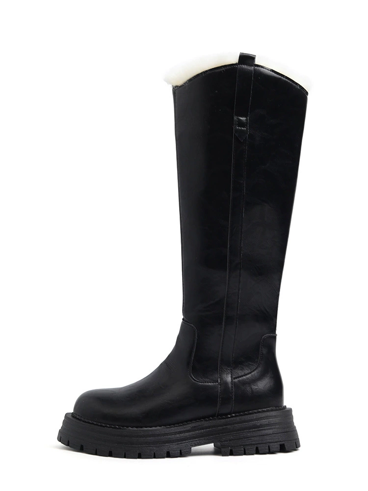 Leather demi-season high boots platform