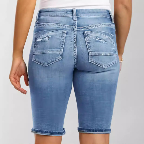 Women's pockets and holes, casual Bermuda denim shorts, popular sales