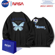 韩版圆领套头卫衣男女春秋装青年潮牌蓝蝴蝶宽松落肩长袖外套