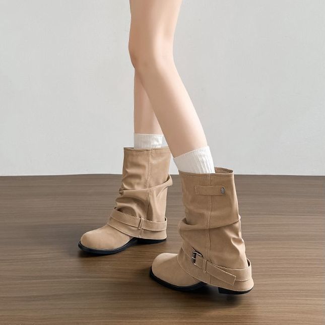 Women's Thin Summer Booties 2026 New Style Paired with Skirts, Melard Pleated Slouch Boots, Retro Riding Short Boots