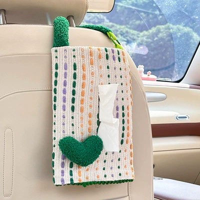paper box, Car tissue box/set - jacquard-yarn-dyed-hanging-tissue-box-with-tooth-edge-love-green
